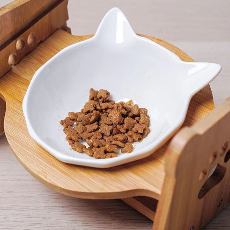 Double Bamboo Stand Feeding Bowl