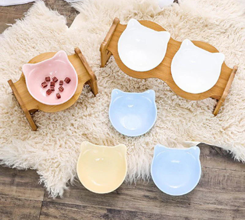 Double Bamboo Stand Feeding Bowl